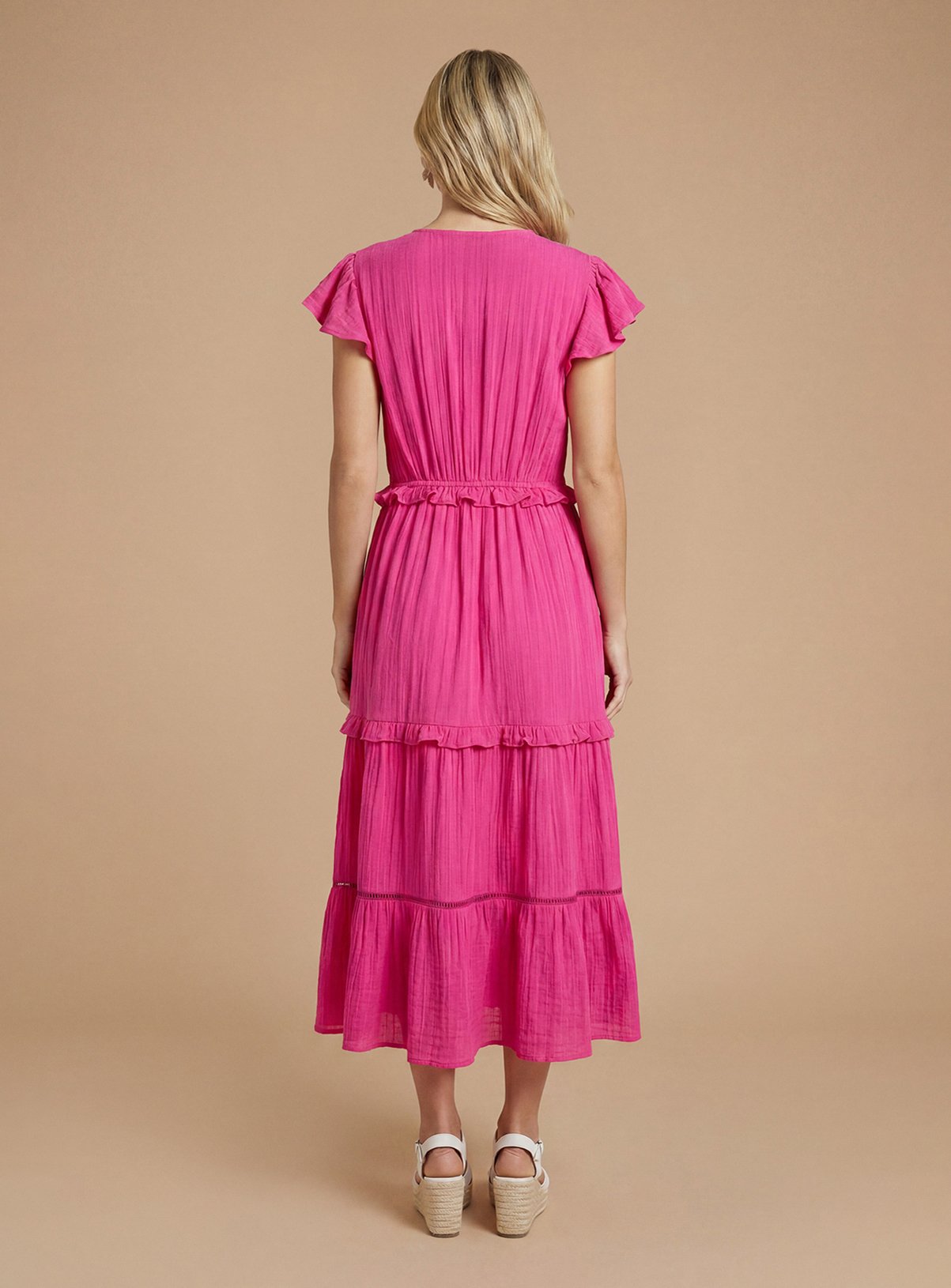 DOROTHY PERKINS Button Front Frill Sleeve Midaxi Dress 8 - Image 3 thumbnail